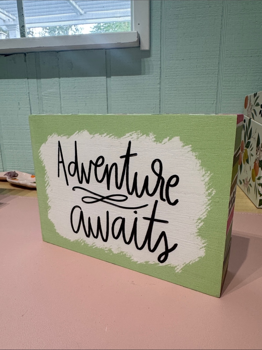 Adventure Awaits Wall Sign - Light Green
